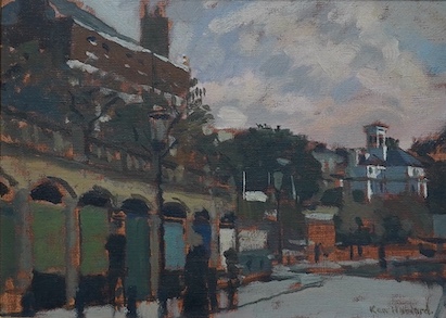 Ken Howard (1932-2022), oil on board, Richmond I, signed, 15 x 21cm. Provenance: New Grafton Gallery. Condition - good